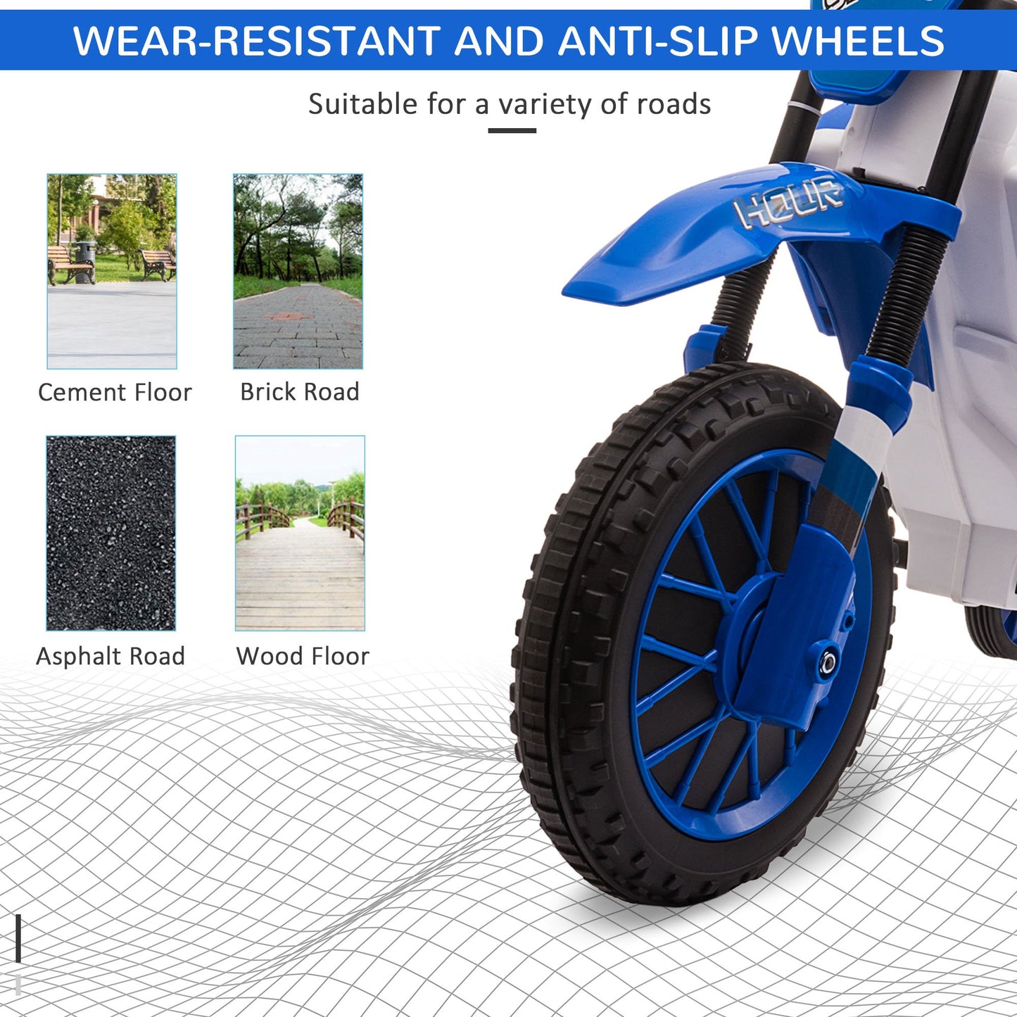 Kids Dirt Bike Electric Ride-On Motorcycle 12V Battery with Charging Training Wheels Blue Kids Crystal