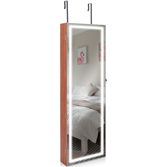 Door Wall Mount Touch Screen Mirrored Jewelry Cabinet-Brown Kids Crystal