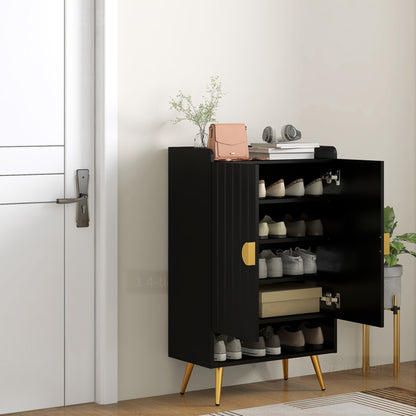 Entryway Narrow Shoe Storage Cabinet with Adjustable Shelves Open Shelf for 15 Pairs Black