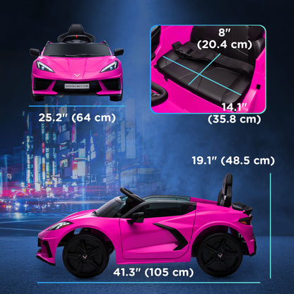 12V Kids Electric Car Corvette Licensed Remote Control Suspension System Music Headlight Slow Start Pink Ride On
