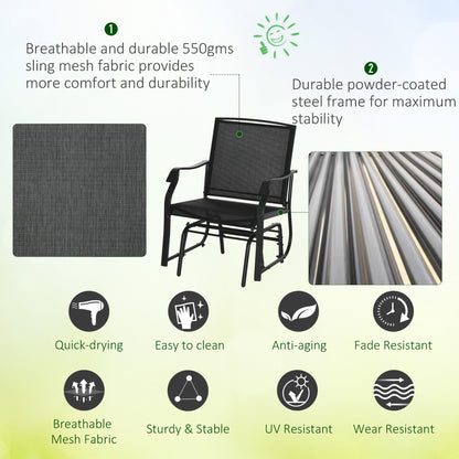 3pc Garden Glider Chair Outdoor Rocking Chair Set Patio Rocker Deck Gliding Swing Lounger Chairs, Black