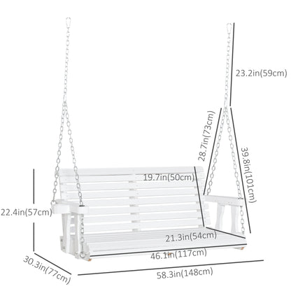 46" 2-Person Outdoor Porch Swing Bench with 2 Built-In Cup Holders &amp;amp; Chains Included, 550lb Weight Capacity, White