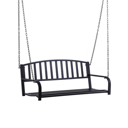 50" Porch Swing Bench Lounger: Outdoor Hanging Glider Chair Steel Frame Black