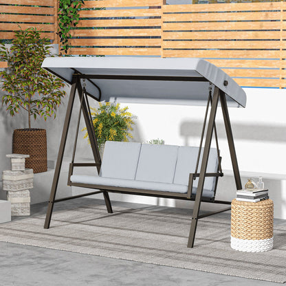 3 Seater Patio Swing Chair, Porch Swing with Adjustable Canopy and Removable Cushions, Outdoor Swing Seat, Light Grey