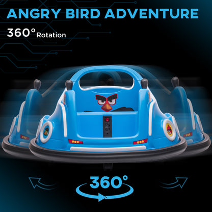Angry Bird Licensed Electric Ride on Car, 12V Bumper Car for Kids w/ Dual Joysticks, 360 Degree Spin, Blue
