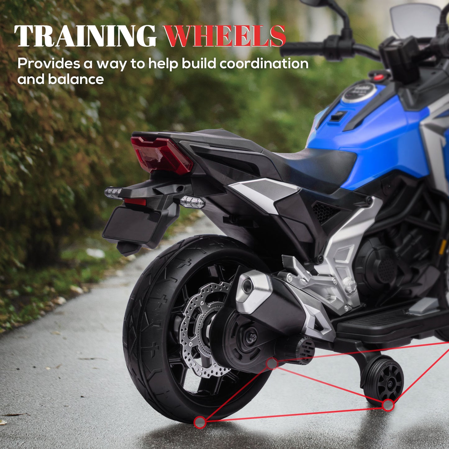 Honda Licensed 12V Ride on Motorbike for Kids with Headlights Music Training Wheels, for 3-6 Years, Blue Kids Crystal