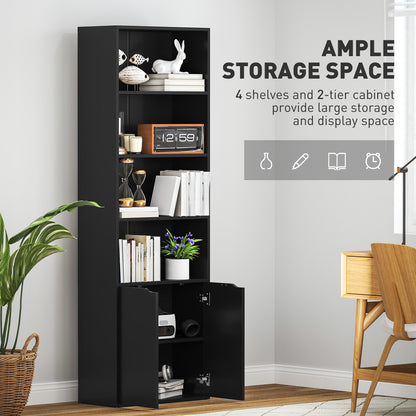 4-Tier Open Bookshelf with Doors Modern Home Office Bookcase Storage Cabinet for Living Room Bathroom Study, Black