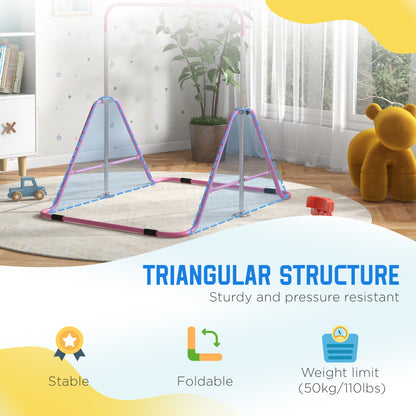 Foldable Gymnastics Bar for Kids, Expandable Gymnastics Equipment with Adjustable Height for Boys Girls, Pink