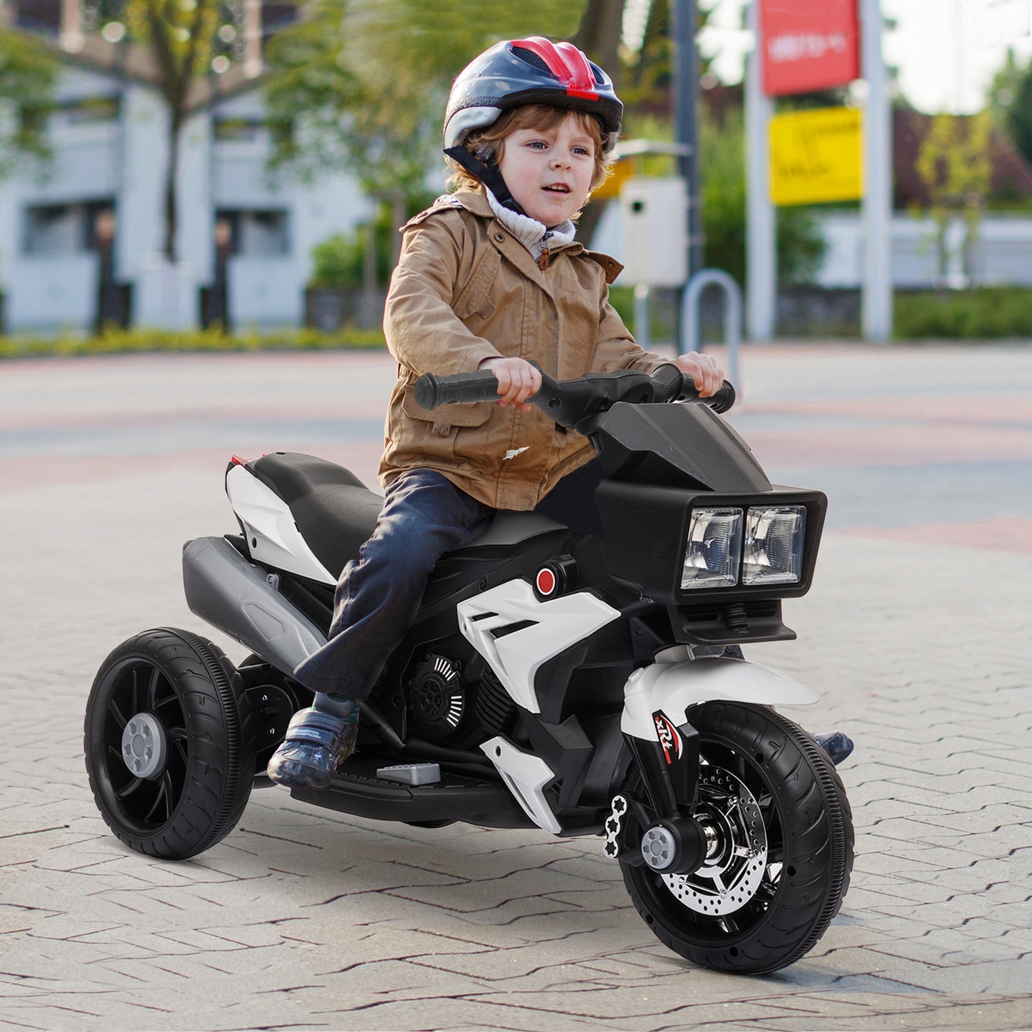 Kids Electric Pedal Motorcycle Ride-On Toy 6V Battery Powered with Music Horn Headlights for Boys and Girls White Kids Crystal