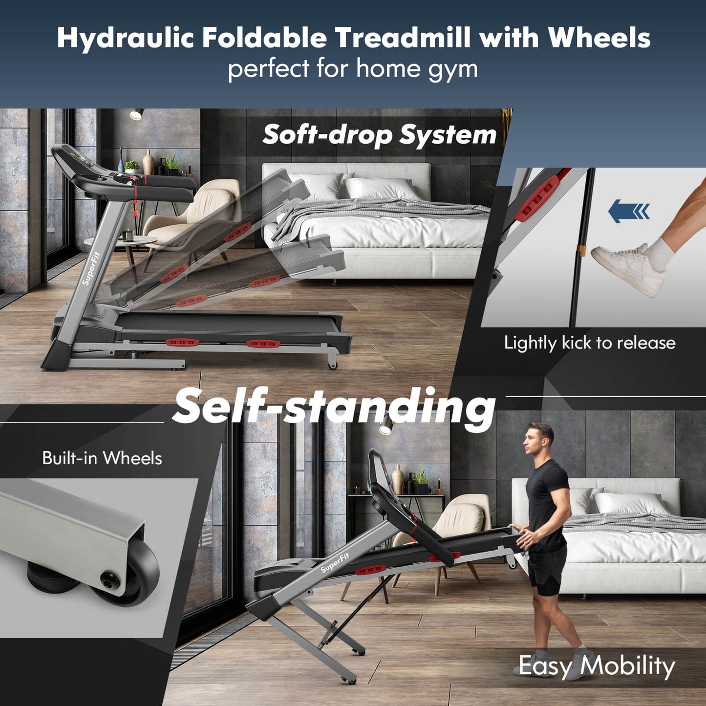 4.75 HP Folding Treadmill with Auto Incline and 20 Preset Programs-Black Kids Crystal