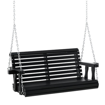 2 Seater Porch Swing Wooden Bench Chair Patio Outdoor Furniture Swing with Cup Holders Chains Garden Yard Black