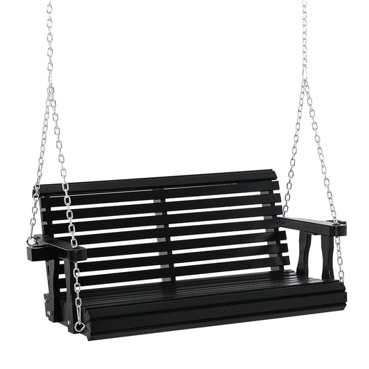 2 Seater Porch Swing Wooden Bench Chair Patio Outdoor Furniture Swing with Cup Holders Chains Garden Yard Black Kids Crystal