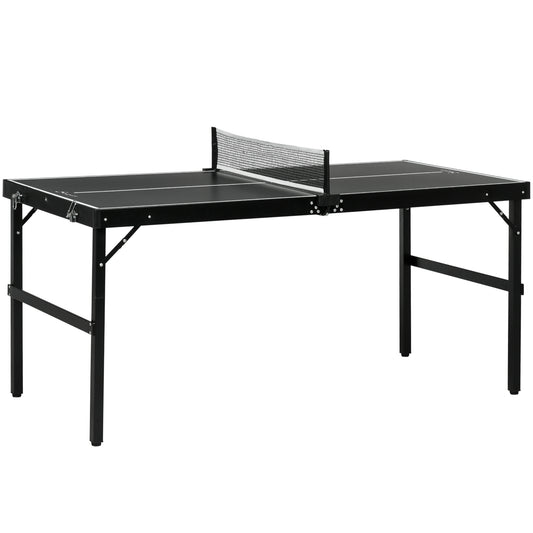 Mid-size Folding Table Tennis Table with Aluminium Frame, Portable Outdoor Ping Pong Table with Net, Black Kids Crystal