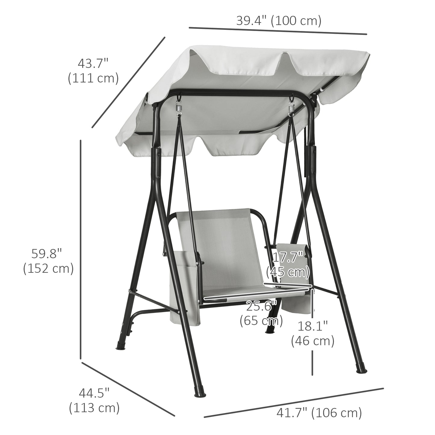 1-Seat Patio Swing Outdoor Porch Glider Adjustable Canopy Removable Cushions Garden Poolside Kids Crystal