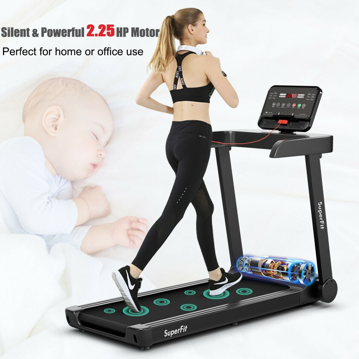 2.25 HP Electric Treadmill Running Machine with App Control Kids Crystal