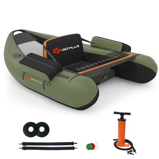 Inflatable Fishing Float Tube with Pump Storage Pockets and Fish Ruler-Green Kids Crystal