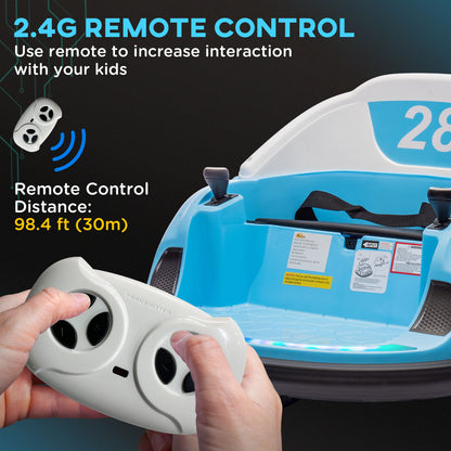 12V Bumper Car for Toddlers, Ride On Car with 360 Degree Remote Control, Lights Music Horn, for 1.5-5 Years, Light Blue