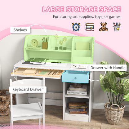 Kids Desk and Chair Set for 5-8 Year Old with Storage Study Table and Chair for Children White