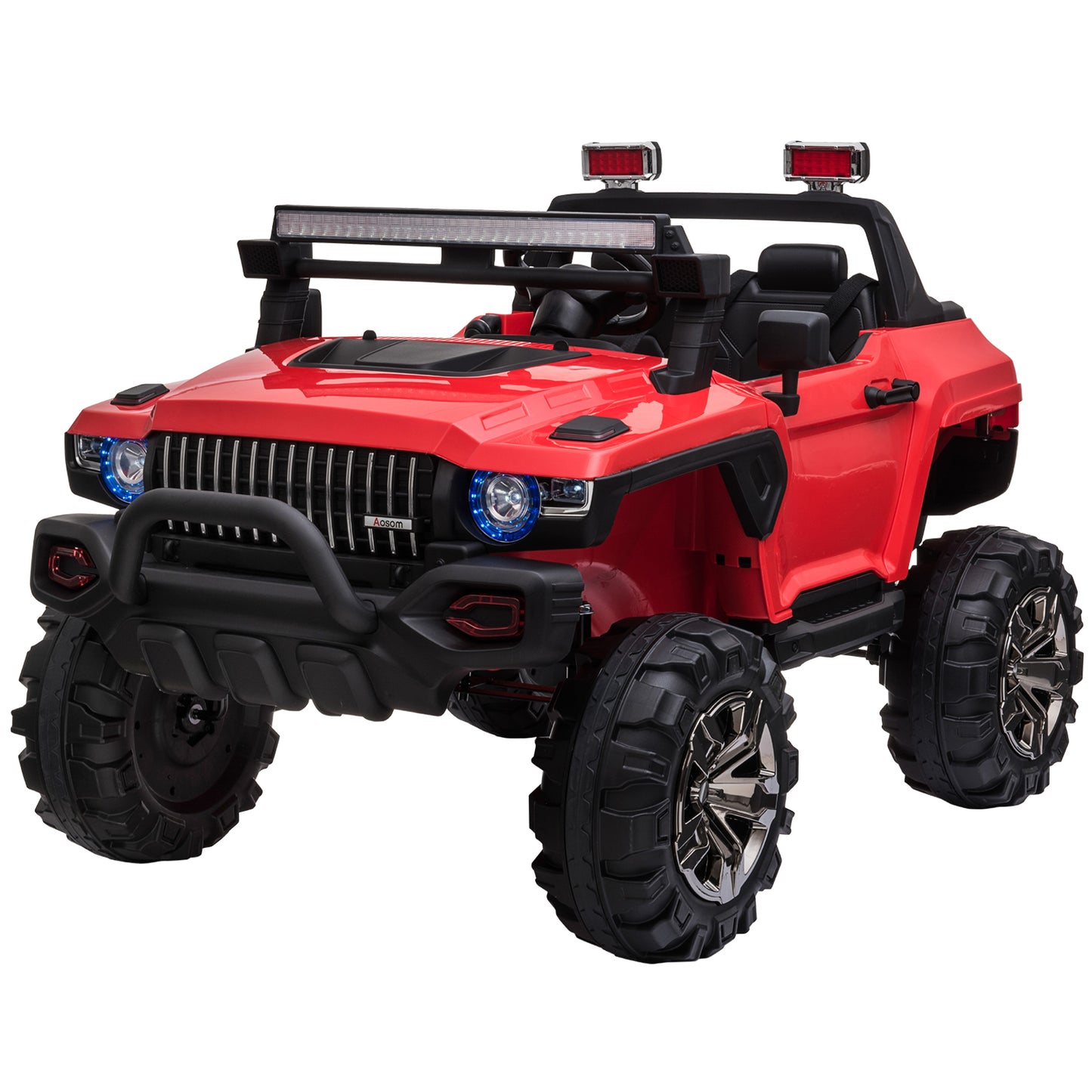Kids Ride-On Car 12V RC 2-Seater Police Truck Electric Car For Kids with Full LED Lights, MP3, Parental Remote Control (Red) Kids Crystal