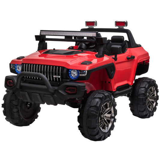 Kids Ride-On Car 12V RC 2-Seater Police Truck Electric Car For Kids with Full LED Lights, MP3, Parental Remote Control (Red) Kids Crystal