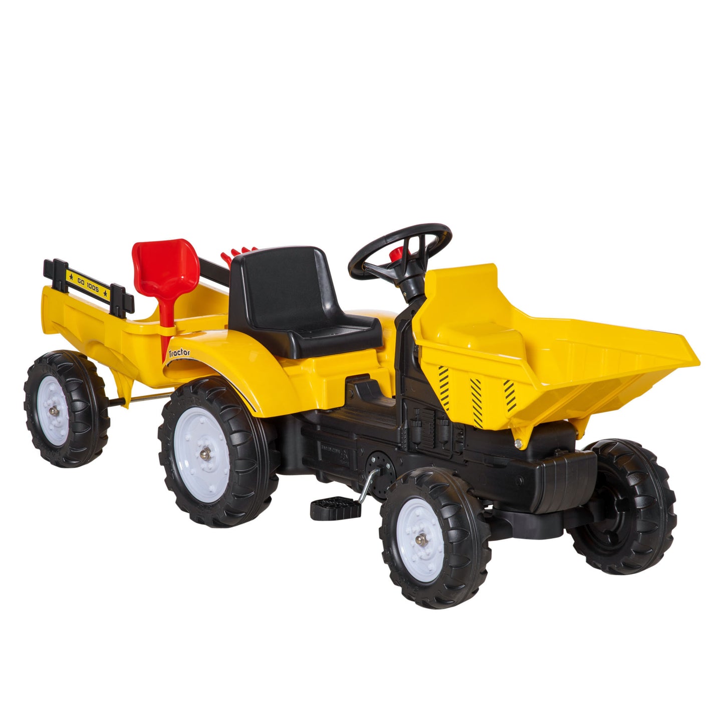 Yellow Pedal Ride On Dump Truck Front Loader Kids Ride-On Construction Tractor with Trailer Kids Crystal