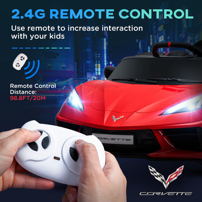 12V Kids Electric Car Corvette Licensed Remote Control Suspension Music Headlight Slow Start Red Ride On Vehicle