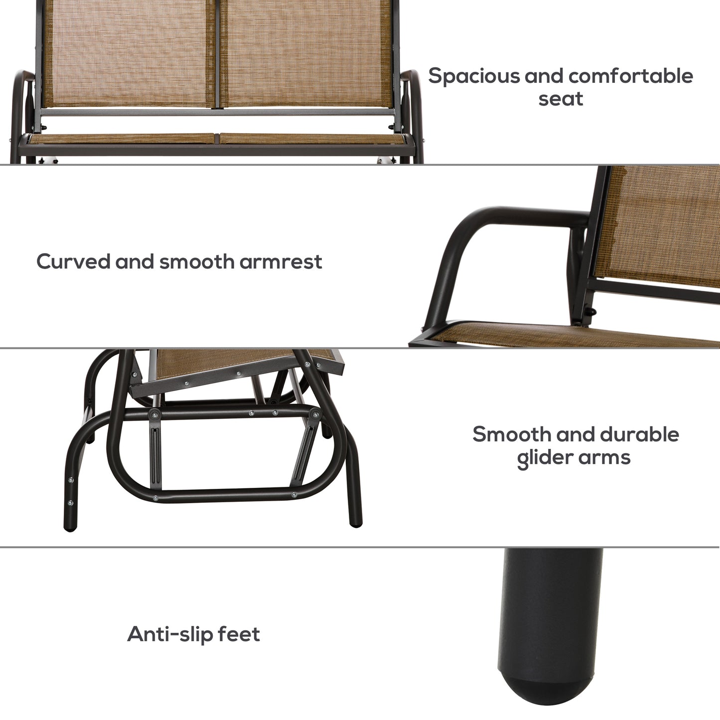 Patio Glider Bench Outdoor Double Swing Chair Steel Frame Garden Rocking Loveseat Heavy-Duty Brown Kids Crystal