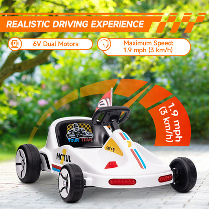 6V Electric Go Kart for Aged 3-5 Kids with Music, Light, Horn, White