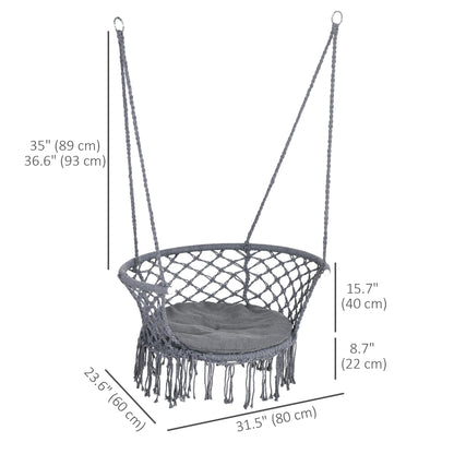 Cotton Rope Hanging Hammock Chair Porch Swing with Metal Frame and Cushion Comfortable Dark Grey