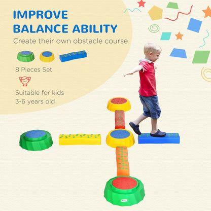 Stepping Stones: 8pc Toddler Balance Beam Set, Non-slip Surface, Stackable Stepping Stones for Kids Sensory Play Equipment