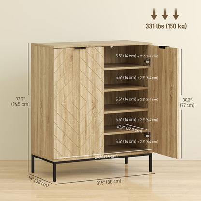 Shoe Storage Cabinet for 15 Pairs, Freestanding Shoe Cabinet with Doors and Adjustable Shelves for Hallway, Oak