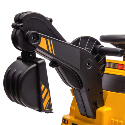 3 in 1 Kids Ride On Excavator Bulldozer Road Roller Pretend Play Construction Toy with Music Yellow for 18-48 Months
