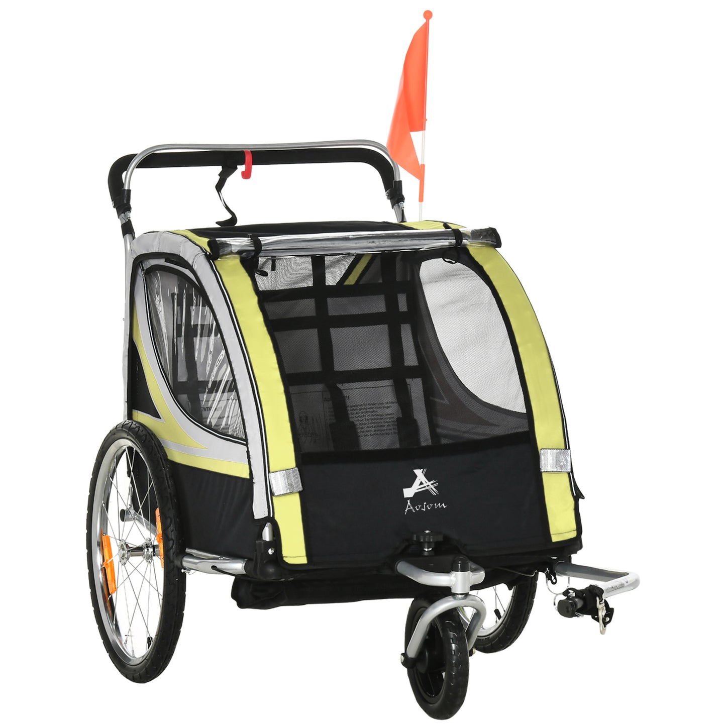 2-in-1 Convertible Child Bike Trailer & Stroller Combo Safety Brake Storage Basket Yellow Color Outdoor Kids Crystal