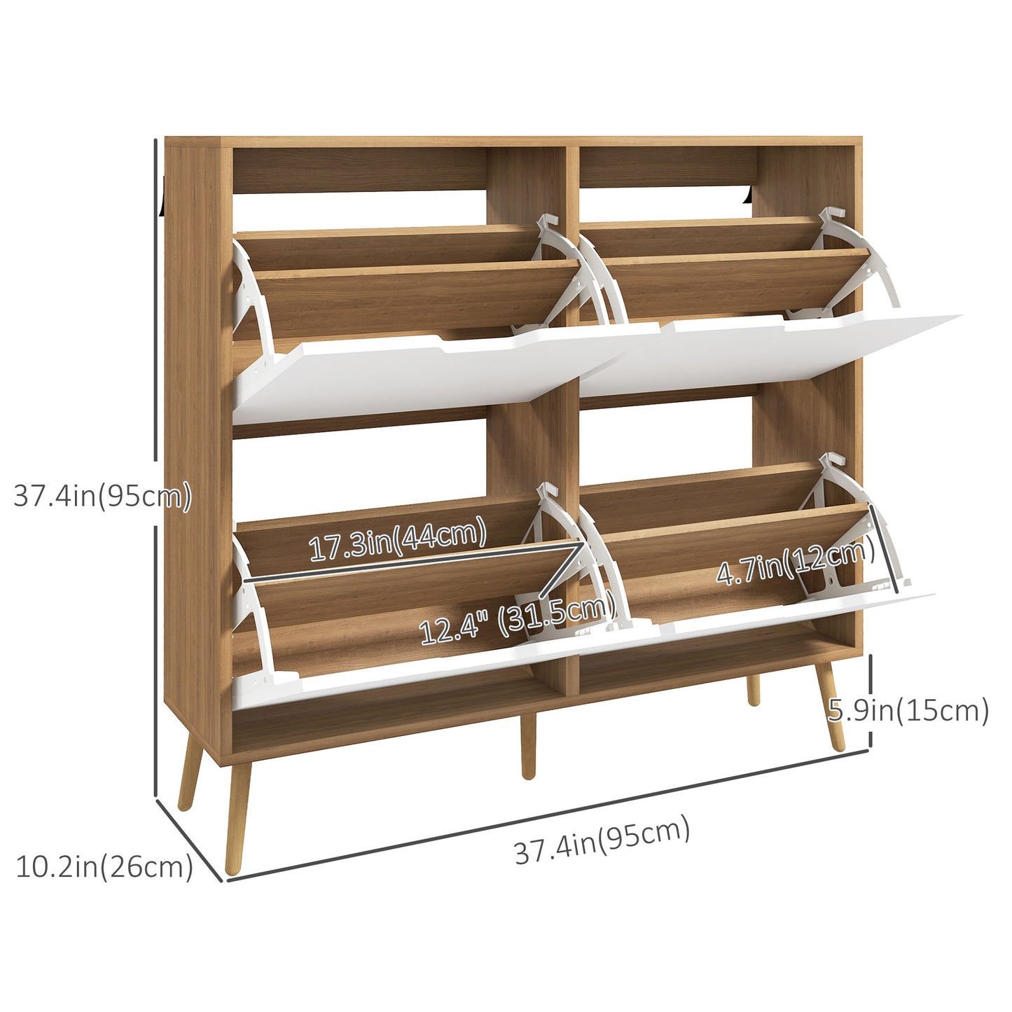 Shoe Sanctuary: Modern 4 Flip Drawer Cabinet with Adjustable Shelf, Organizer for 16 Pairs of Shoes, Entryway Storage Kids Crystal