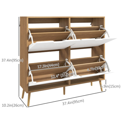 Shoe Sanctuary: Modern 4 Flip Drawer Cabinet with Adjustable Shelf, Organizer for 16 Pairs of Shoes, Entryway Storage