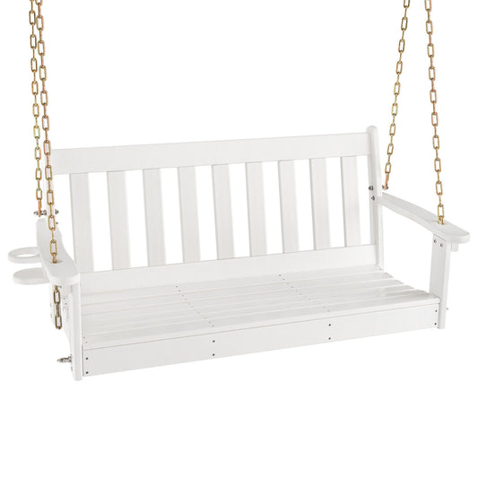 54 Inch HDPE Patio Porch Swing with Cup Holder-White Kids Crystal