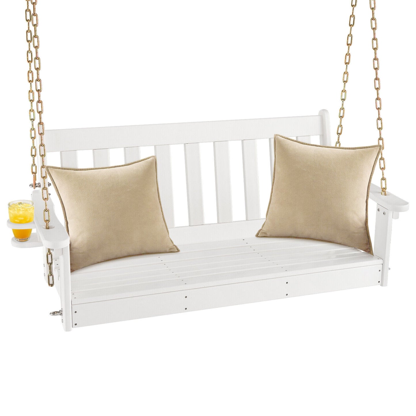 54 Inch HDPE Patio Porch Swing with Cup Holder-White Kids Crystal