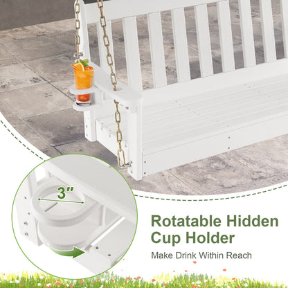 54 Inch HDPE Patio Porch Swing with Cup Holder-White