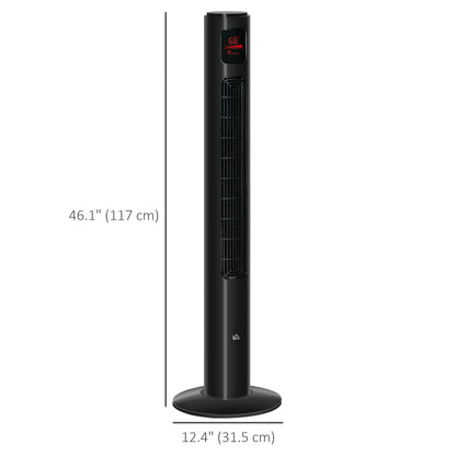 Oscillating Tower Fan Standup Cooling 3 Speed 12h Timer LED Remote Black for Efficient Air Circulation