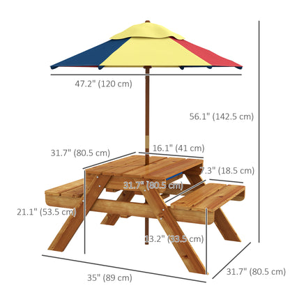 Toddler Water Table Kids Sand & Water Table with Removable Foldable Umbrella for Patio Lawn Garden, Aged 3-6 Years Old