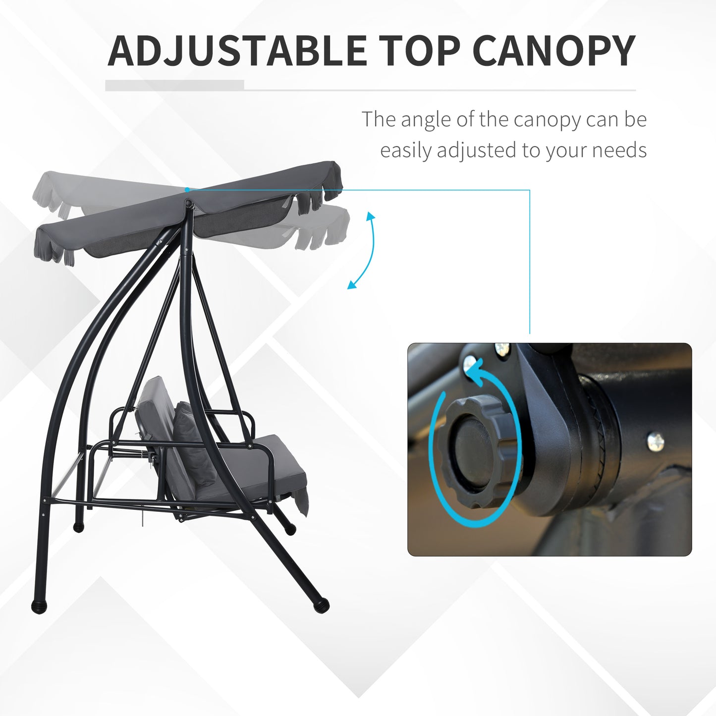 Convertible Patio Swing Chair Garden 3 Person Hammock Outdoor Lounge Bed Cushioned with Tilt Canopy Dark Grey Kids Crystal