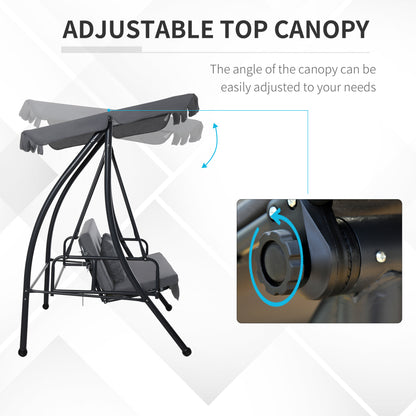Convertible Patio Swing Chair Garden 3 Person Hammock Outdoor Lounge Bed Cushioned with Tilt Canopy Dark Grey
