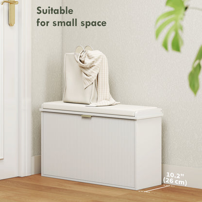 Entryway Bench with Padded Seat and Flip-Drawers, Holds up to 265lbs, Shoe Storage Bench for 8 Pairs of Shoes, White