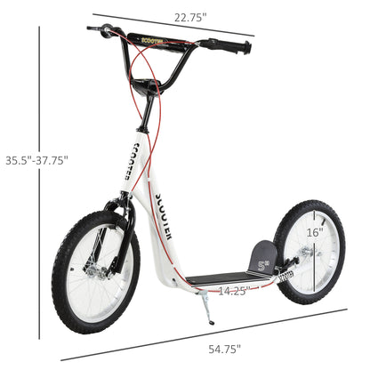 Youth Kick Scooter: Adjustable Handlebar, Dual Brakes, Inflatable Wheels for Teens 5+ - White