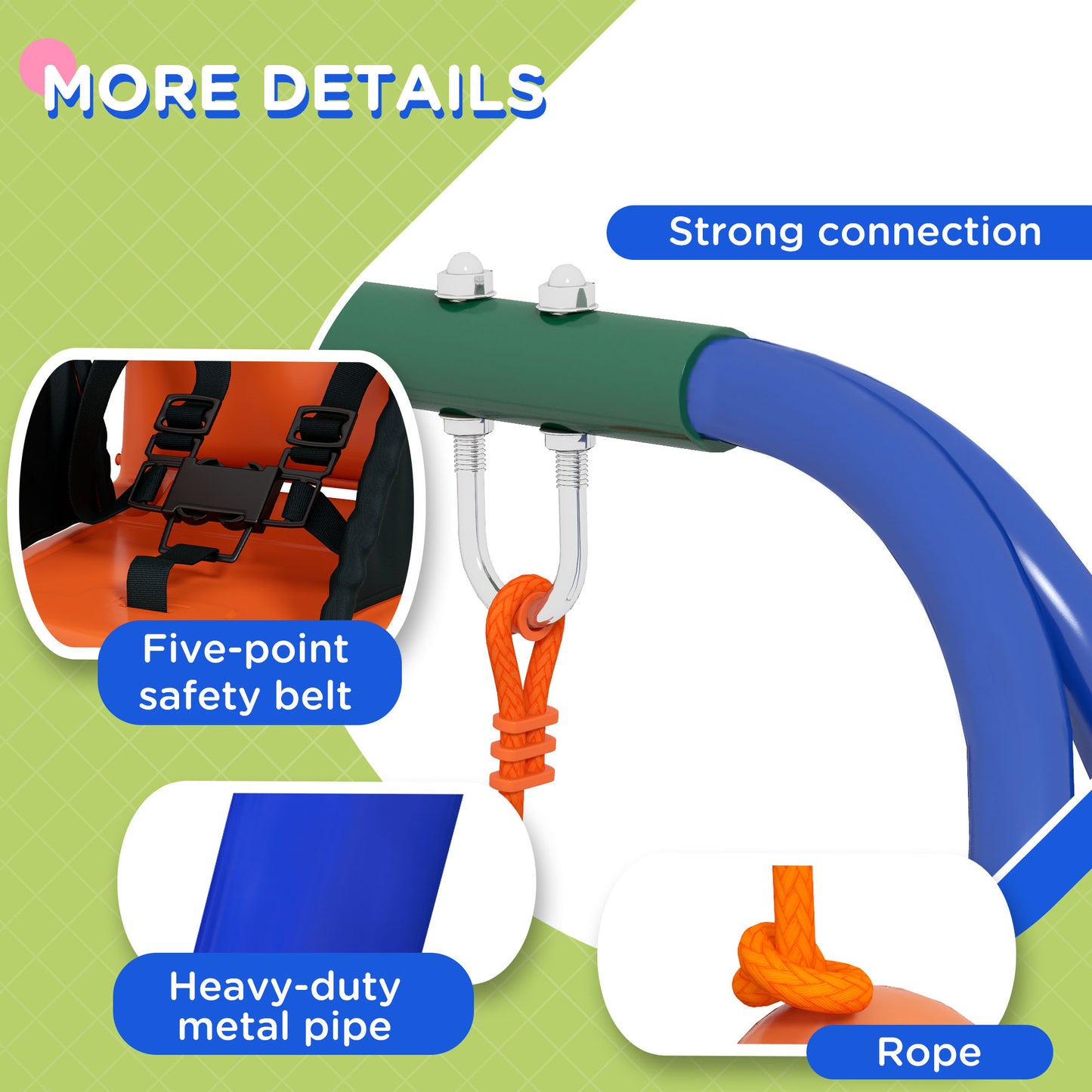 Heavy Duty Kid Swing Set with Safety Harness, Suitable for Babies 6 Months+, Indoor/Outdoor Use, Vibrant Orange Kids Crystal