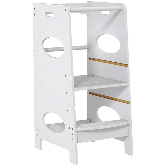 Adjustable Toddler Kitchen Step Stool with Safety Rail in Grey - Perfect for Little Helpers