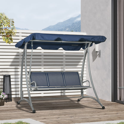 3-Seater Outdoor Swing Chair Bench with Adjustable Canopy, Dark Blue