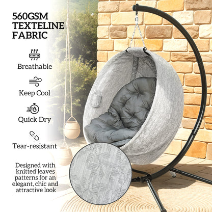Egg Chair with Folding Basket, Outdoor Indoor Hanging Swing Chair with Stand, Cushions for Patio, Balcony, Grey