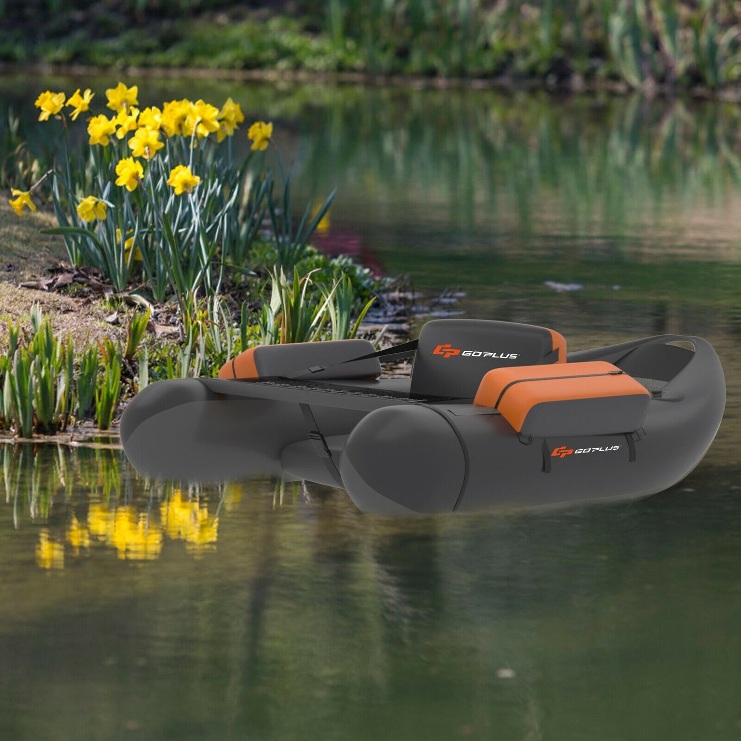 Inflatable Fishing Float Tube with Pump Storage Pockets and Fish Ruler-Gray Kids Crystal