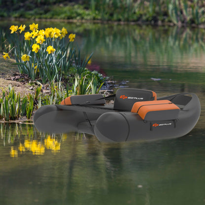 Inflatable Fishing Float Tube with Pump Storage Pockets and Fish Ruler-Gray